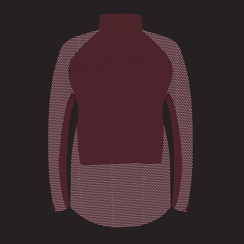 lifestyle Solaris Women’s Reflective Waterproof Active Jacket back showing reflectivity