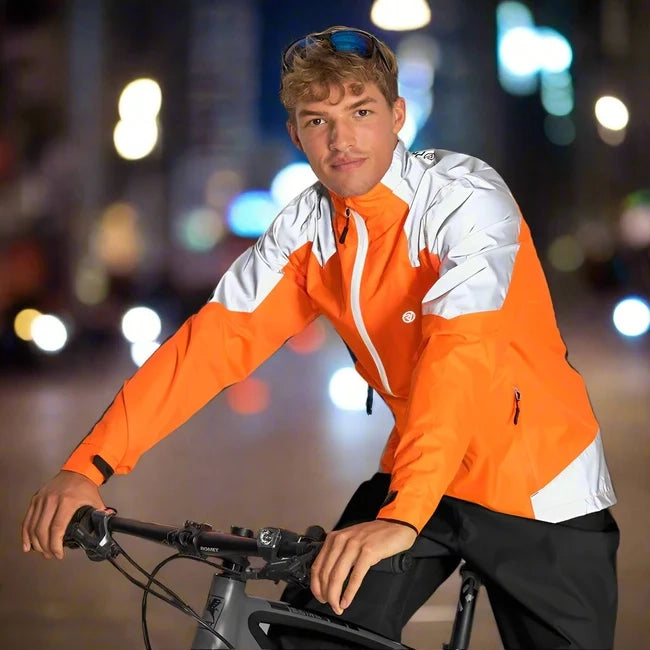 lifestyle Men's Reflective & Waterproof Cycling Jacket Orange front