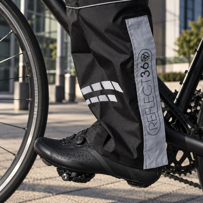 lifestyle Proviz waterproof reflective cycling trousers day front close up of back reflective