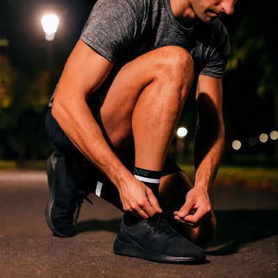 listing-lifestyle Reflective Running Socks - 3 Pack at night in a park