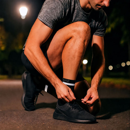listing-lifestyle Reflective Running Socks - 3 Pack at night in a park