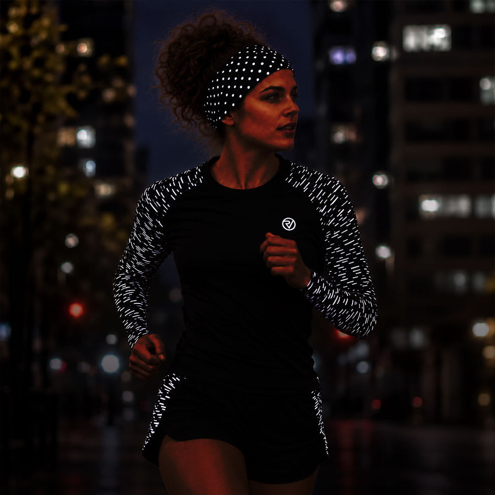lifestyle Reflective Polka Dot Running Headband black at night in city