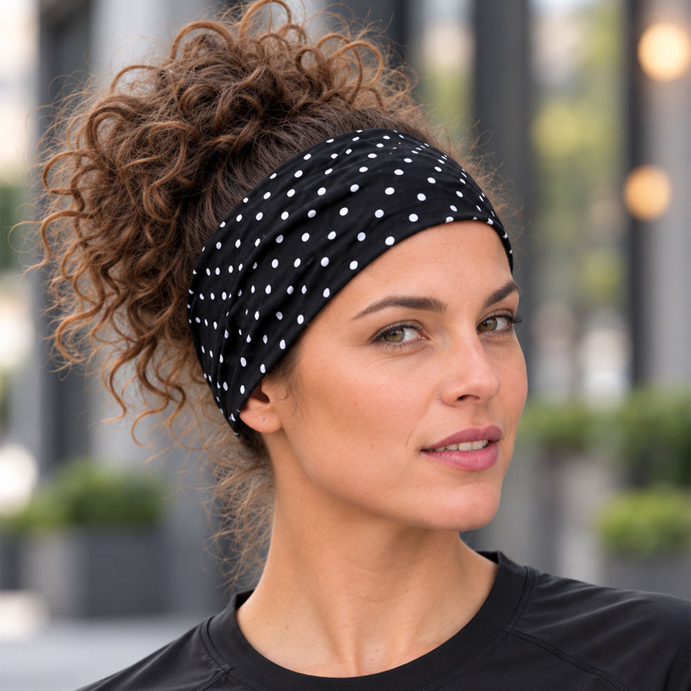 lifestyle Reflective Polka Dot Running Headband black front