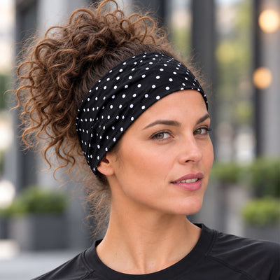 lifestyle Reflective Polka Dot Running Headband black front