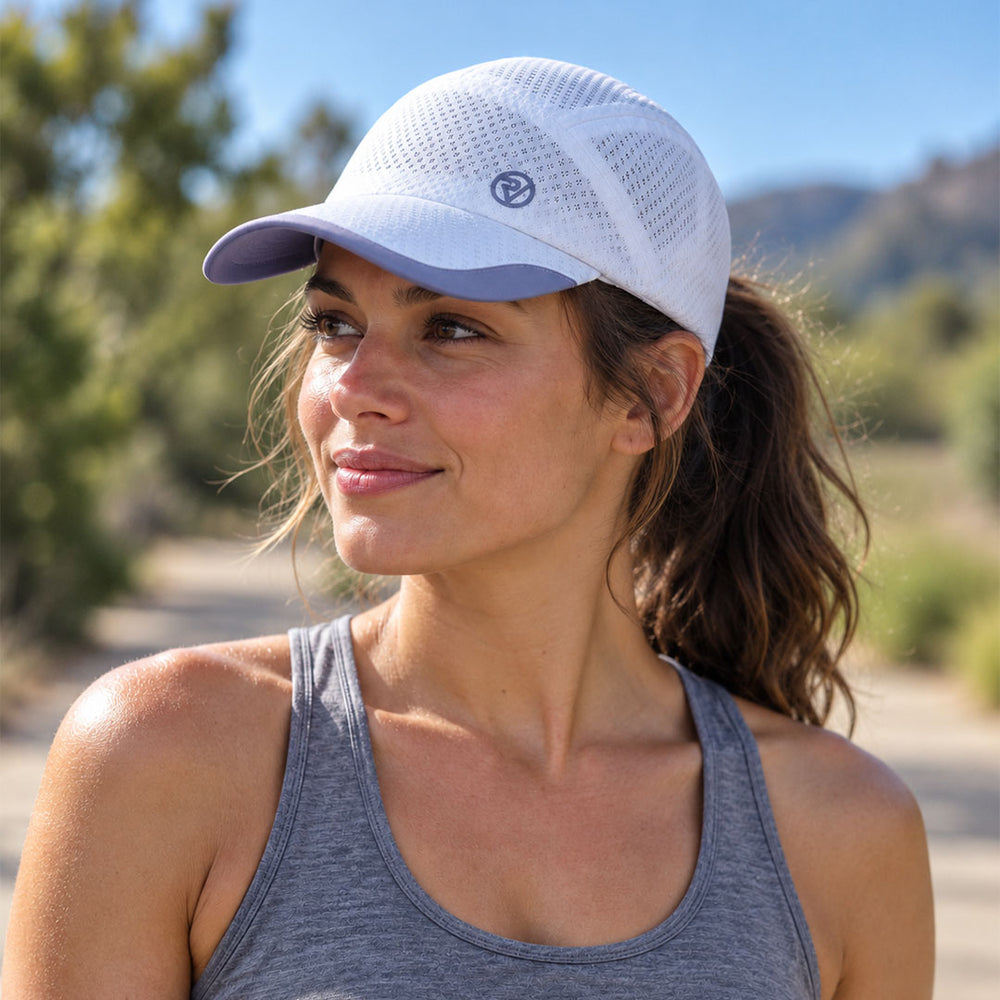 lifestyle proviz running cap white front during day