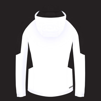 lifestyle Men's Reflective Waterproof Hooded Jacket 2.0 hood down showing reflectivity