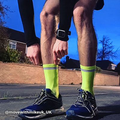 lifestyle reflective running sock yellow early evening