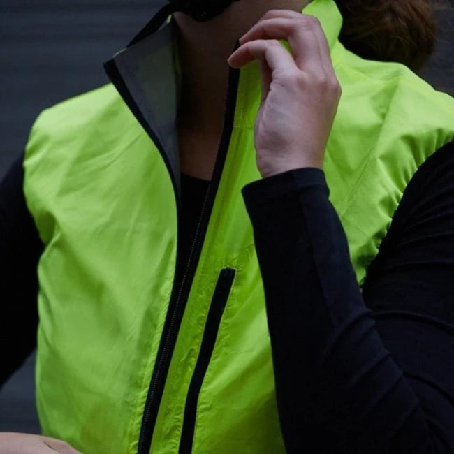 lifestyle Women's Reflective Reversible Cycling Gilet close up