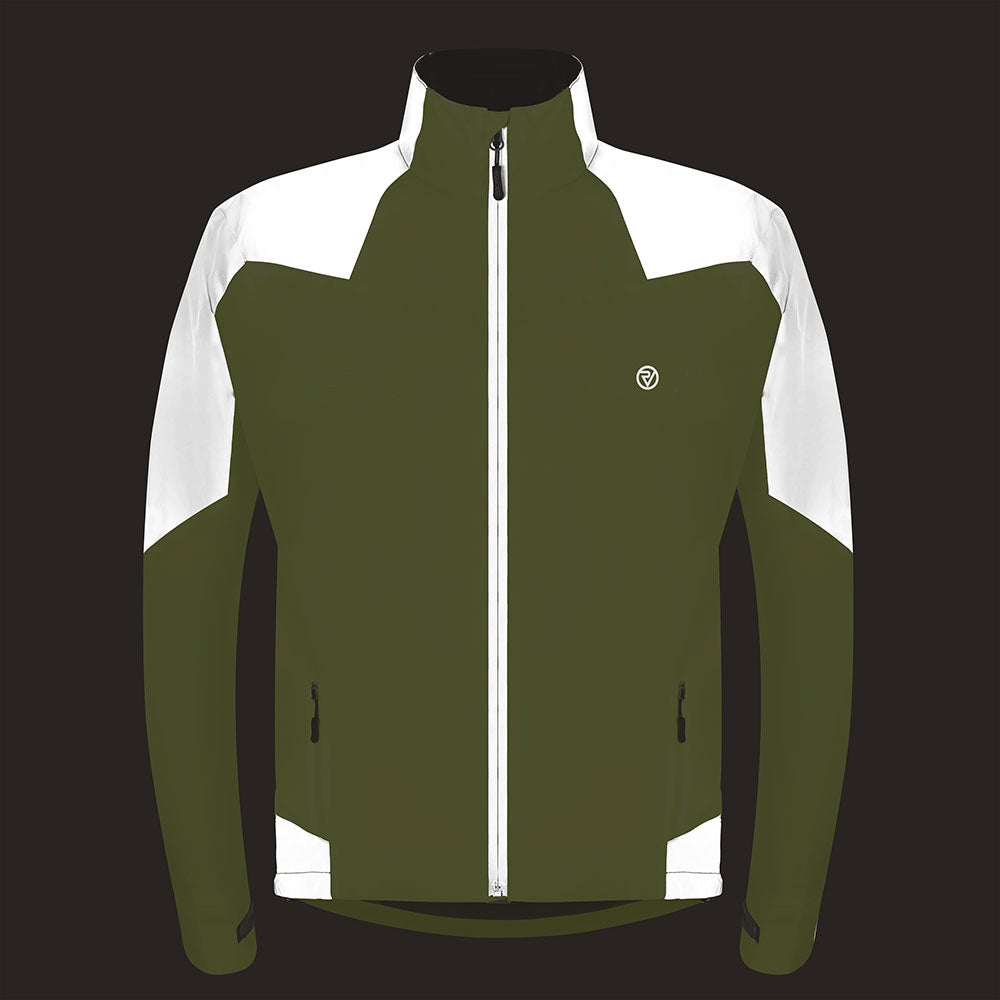 lifestyle Men's Reflective & Waterproof Cycling Jacket - Front Yellow lights on