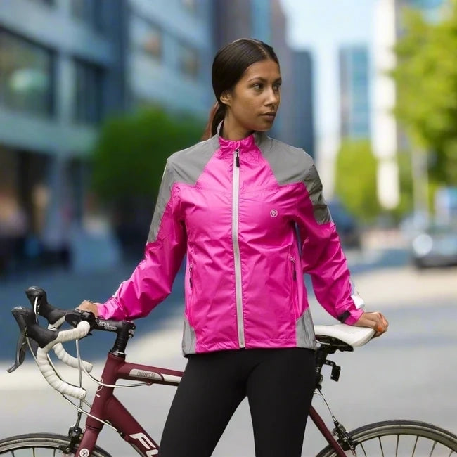 lifestyle Women's Reflective & Waterproof Cycling Jacket pink in city