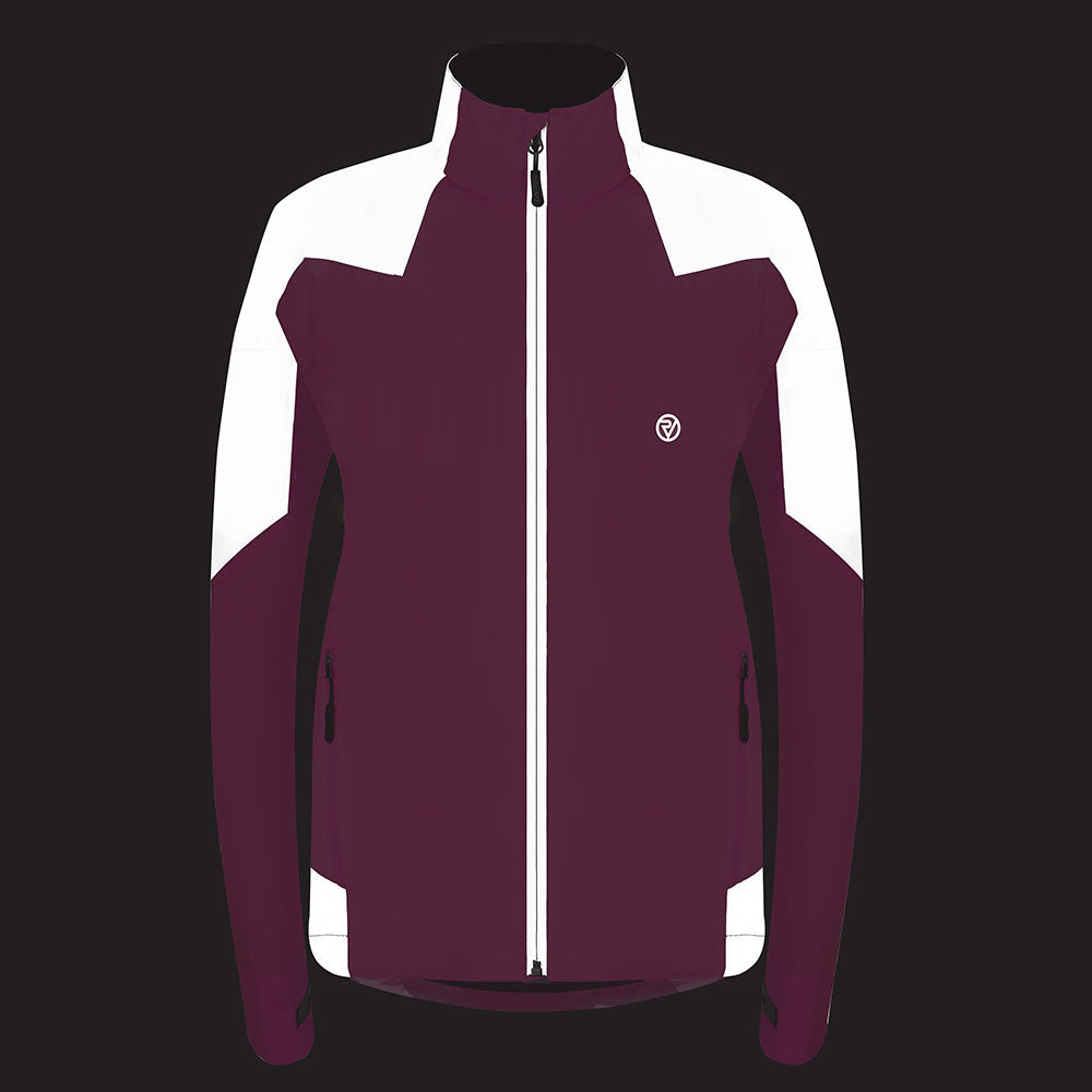 lifestyle Women's Reflective & Waterproof Cycling Jacket pink lights on