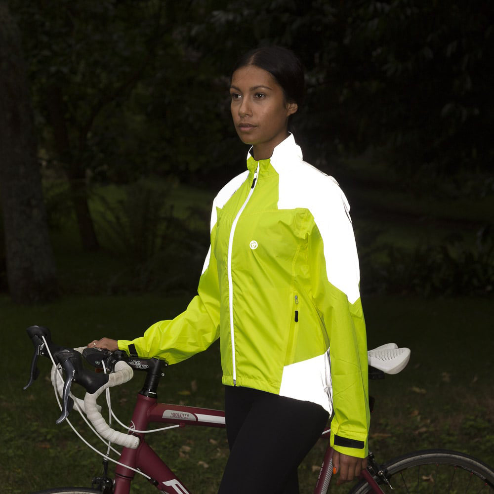 lifestyle Women's Reflective & Waterproof Cycling Jacket lights on at night
