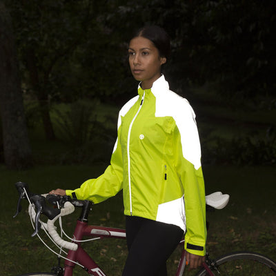 lifestyle Women's Reflective & Waterproof Cycling Jacket lights on at night