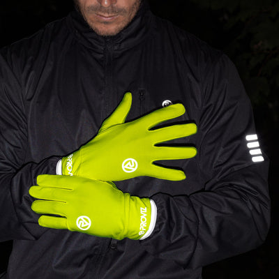 lifestyle yellow proviz lightweight running gloves at night
