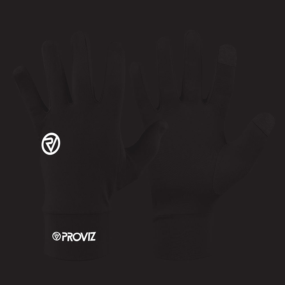 lifestyle black running glove showing reflectivity
